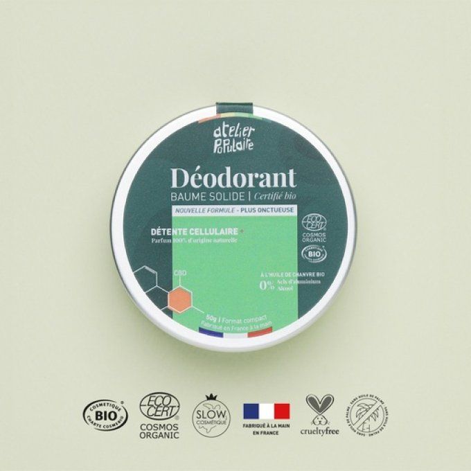 Déodorant solide | Détente cellulaire + CBD | COSMOS ORGANIC | 50g